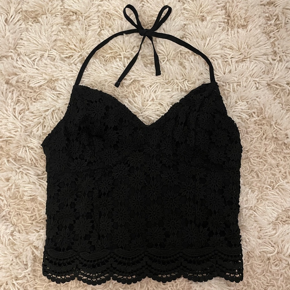 NWT Hollister Black Lace Halter Top Size Small